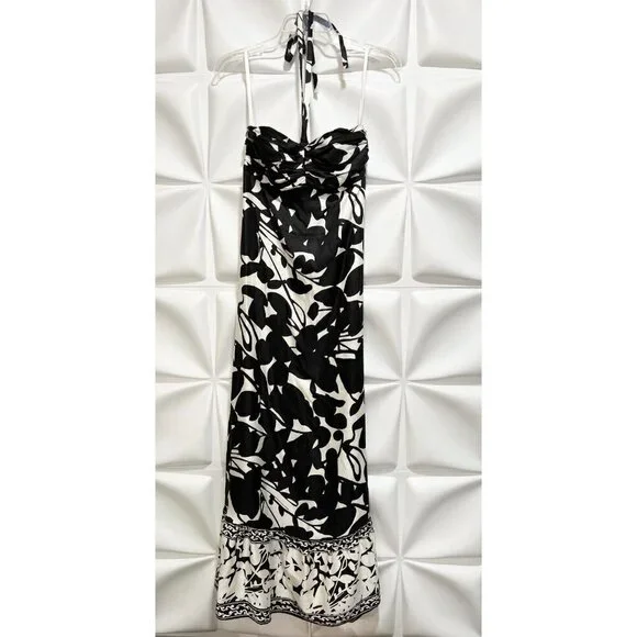 White House Black Market Sz 2 Long 100% Silk Black Halter Strapless Maxi Dress